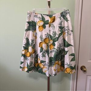 Talbots Lemon Print Pleated Midi Skirt Yellow Green White size 6P Lemons